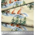 thumbnail image 2 of Soimoi Yellow Poly Georgette Fabric Fox & Pine Tree Print Sewing Fabric Yard 42 Inch Wide, 2 of 5