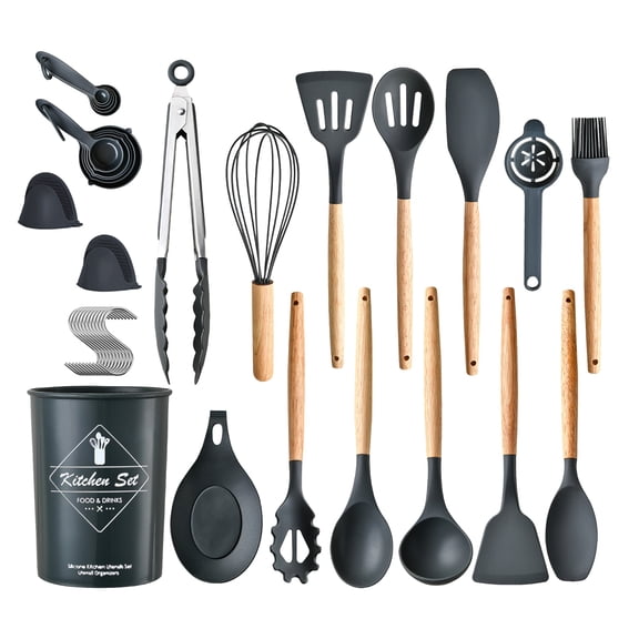 35-Piece Kitchen Utensil Set with Holder – Spatulas, Spoons, Whisk, Tongs, Turners, Egg Separator & More