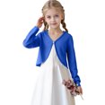 thumbnail image 7 of Xyant Girls Open Front Shrug Cardigan Kids Children Knit Long Sleeve Girls Bolero with Button Closure (Blue,13-14 Years), 7 of 7