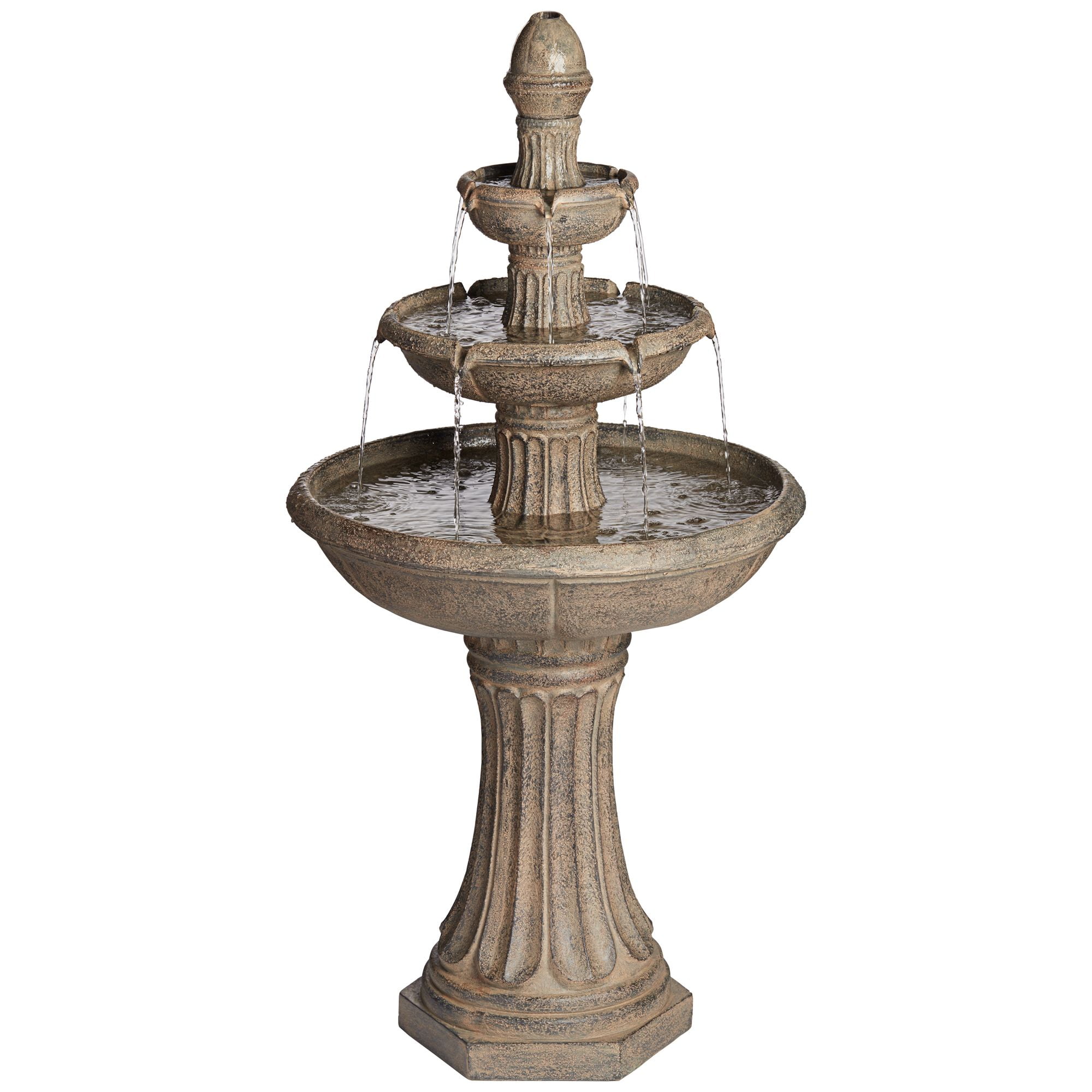 Farron 46" High Large Italian Outdoor Decor Gray Faux Stone Floor Fountain with Light LED 3-Tier Outside