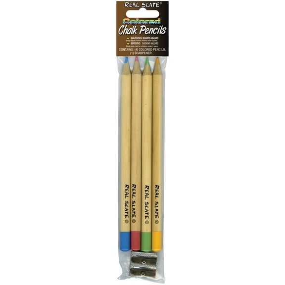 Pepperell Real Slate Chalk Pencils 5/Pkg W/Sharpener-Assorted Colors