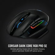 Corsair DARK CORE RGB PRO SE Wireless FPS/MOBA Gaming Mouse with SLIPSTREAM Technology, Black, Backlit RGB LED, 18000 DPI, Optical, Qi wireless charging certified