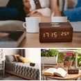 thumbnail image 3 of Reloj Despertador Moderno de Madera con Cargador Inalámbrico Qi para iPhone y Samsung con Pantalla de Temperatura., 3 of 7