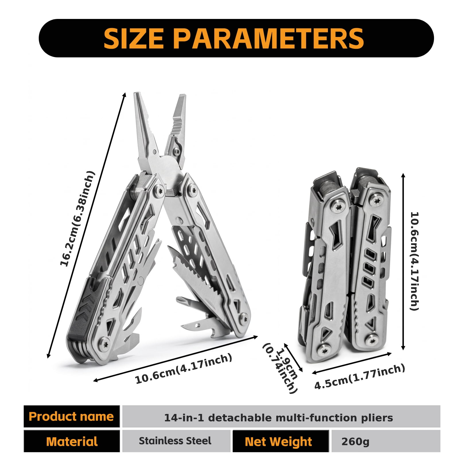 14-in-1 Multitool with Knife -Stainless Steel Multi-Functional EDC Tool  for Men,Ideal Gear with Tools for Camping Hiking,Survival, EDC- Best Gifts for Dad Husband Boyfriend
