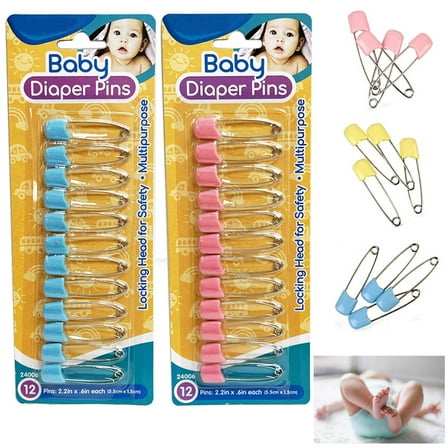 24 Pc Baby Diaper Pins Safety Pin Lock Cloth Changing Locking Clip Multi Colors