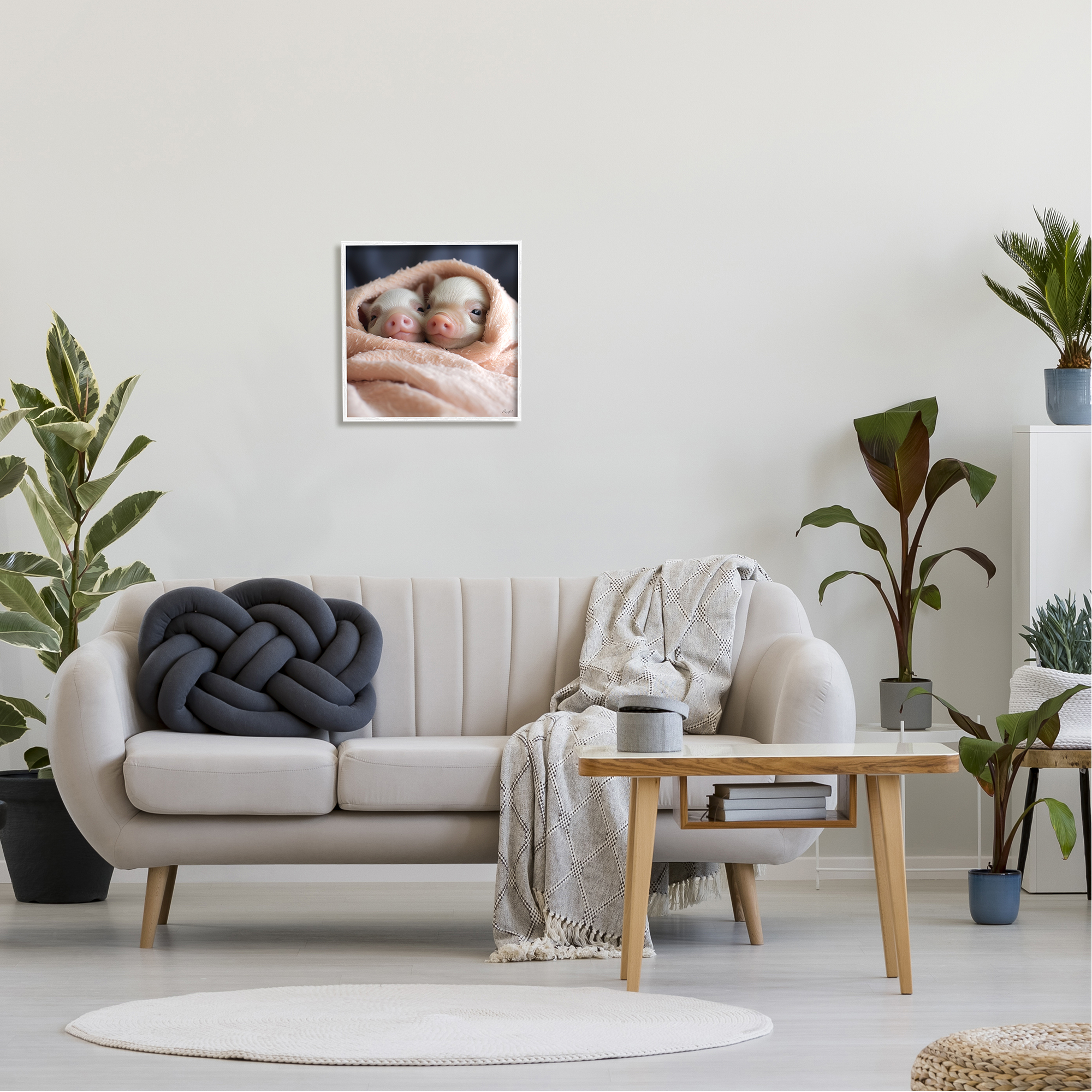 Stupell Industries Cuddling Sleepy Piglets Animals & Insects Painting White Framed Art Print Wall Art, 17 x 17