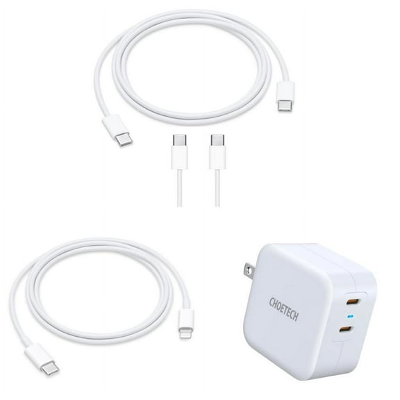 Choetech 40W Dual USB-C Charger with USB-C to USB-C Cable(1M) and USB-C to Lightning Cable(1.2M)