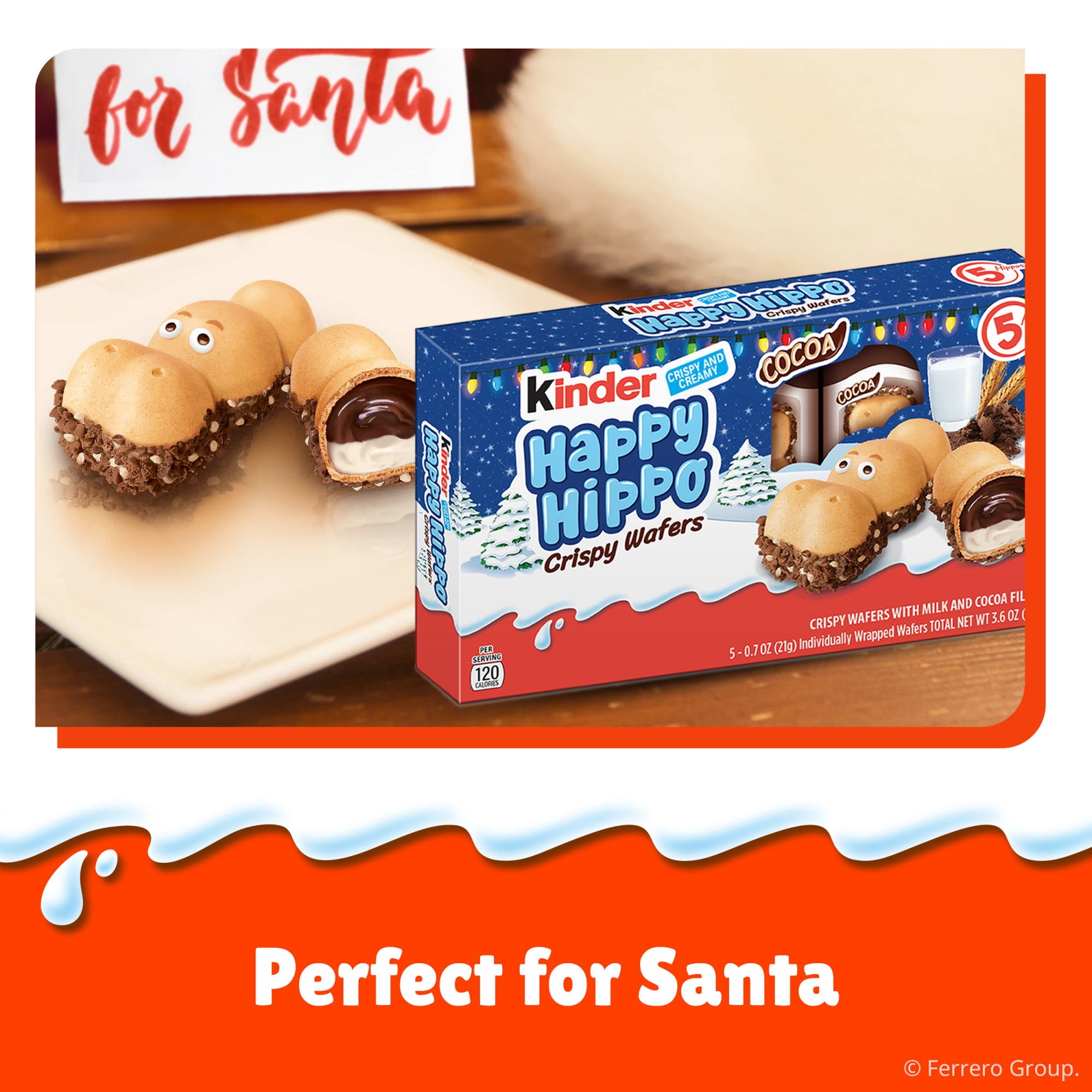 (2 pack) Kinder Happy Hippo Crispy Wafers with Milk and Cocoa Filling, Great for Stocking Stuffer, 5 Count, 3.6 oz