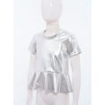 thumbnail image 5 of Doomiva Kids Girls Metallic Jazz Hip Hop Peplum Dance Tops Short Sleeve Sequins Round Neck Shiny Party T-Shirts Blouses Silver 110, 5 of 7