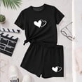 thumbnail image 6 of ITSAME Girls Outfit Set, Heart Print Crewneck T-Shirt and Elastic Waist Shorts Summer Casual Active Set 2-Piece Black Size 5-6T, 6 of 6