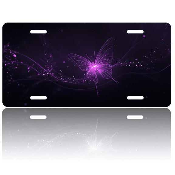 1 Pcs License Plate Covers & Frames, Radiant Purple Glowing Butterfly For Decorative Front, Aluminum License Plate Covers & Frames Cover For Men Women, 12" X 6"