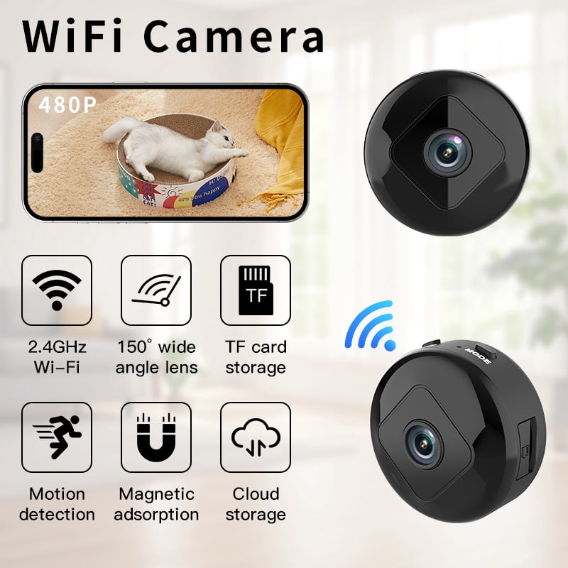Wireless Mini Camera with Magnetic Base, Indoor Night Vision, Motion Detection, Wide-Angle Lens, APP Control for Home Baby Pet Monitoring, Cloud/SD Storage, Portable WiFi Cam
