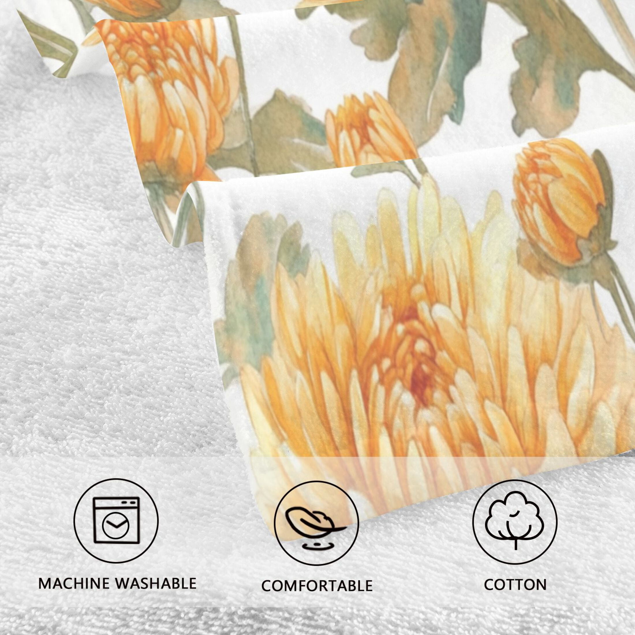 Cotton Towel Two-Piece 16x28 Inch One Sizex2 Face Towel Set Towel Set Cotton Hand Bath Towel Bathroom Beach Chrysanthemums Yellow