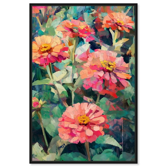 Art Remedy Vibrant Florals Canvas, 10" x 15", Black Frame, Zinnias in Bloom II
