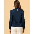 thumbnail image 4 of Blusa Allegra K de Manga Abullonada Plisada con Cuello Alto Suave Sedoso Azul Oscuro L, 4 of 5