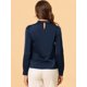 thumbnail image 4 of Blusa Allegra K de Manga Abullonada Plisada con Cuello Alto Suave Sedoso Azul Oscuro L, 4 of 5