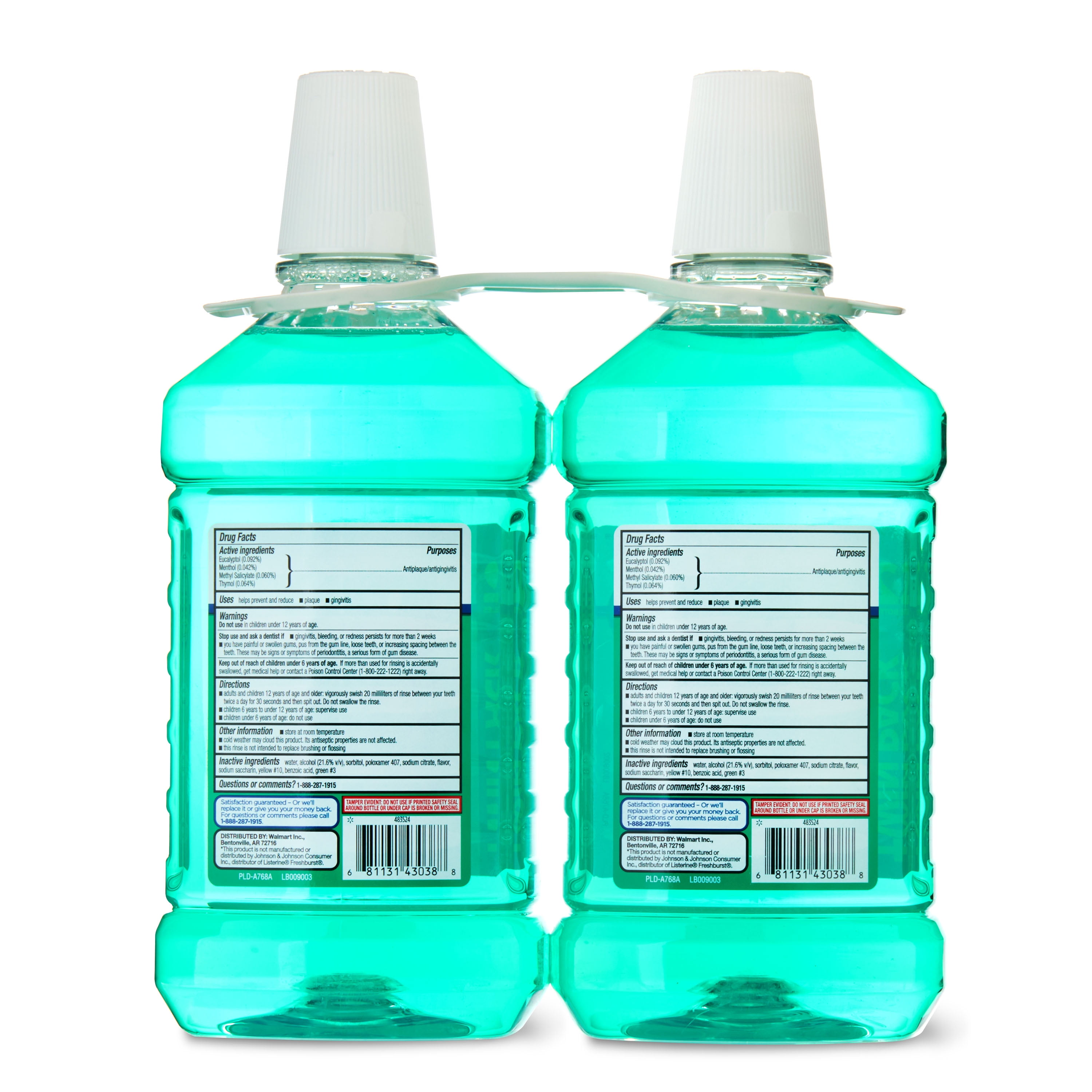 (12 pack) Equate Antiseptic Mouthwash, Green Mint, 1.5 L, 2 Count