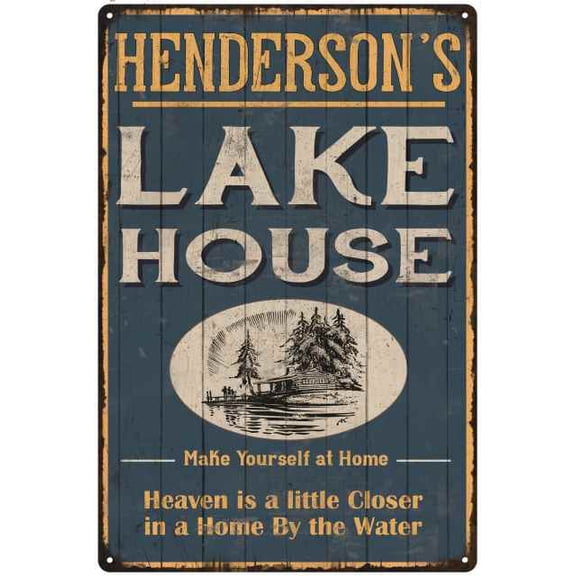 HENDERSON'S Lake House Blue Cabin Home Decor 8 x 12 High Gloss Metal 208120038101