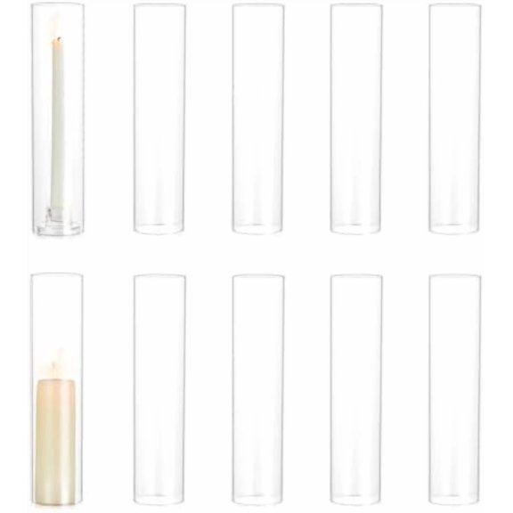 Hurricane Glass Candle Holders: 10 PCS Clear Open Ended Cylinder Candle Holder Sleeve for Candlestick Holders - Taper Candle Holder Bulk for Wedding Christmas Centerpiece Decor (D 2.5" x H 11")