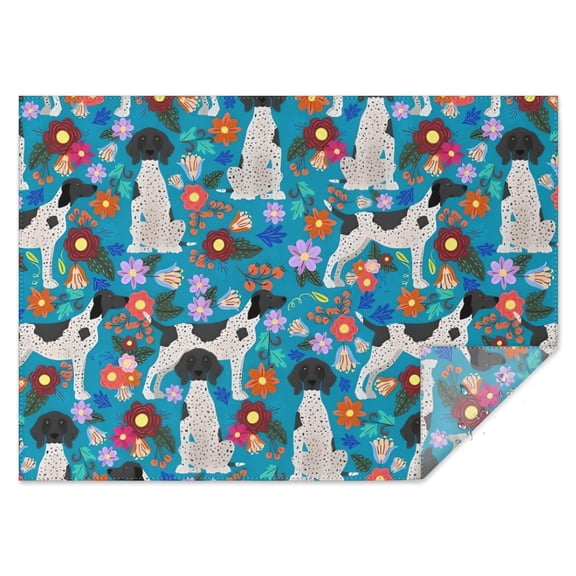 Dog with Flowers Rectangle Tablecloth 60"x84",Waterproof Polyester Rectangle Table Cloth, Wipeable Spillproof Polyester Tablecloth for Dining, Camping, Indoor and Outdoor