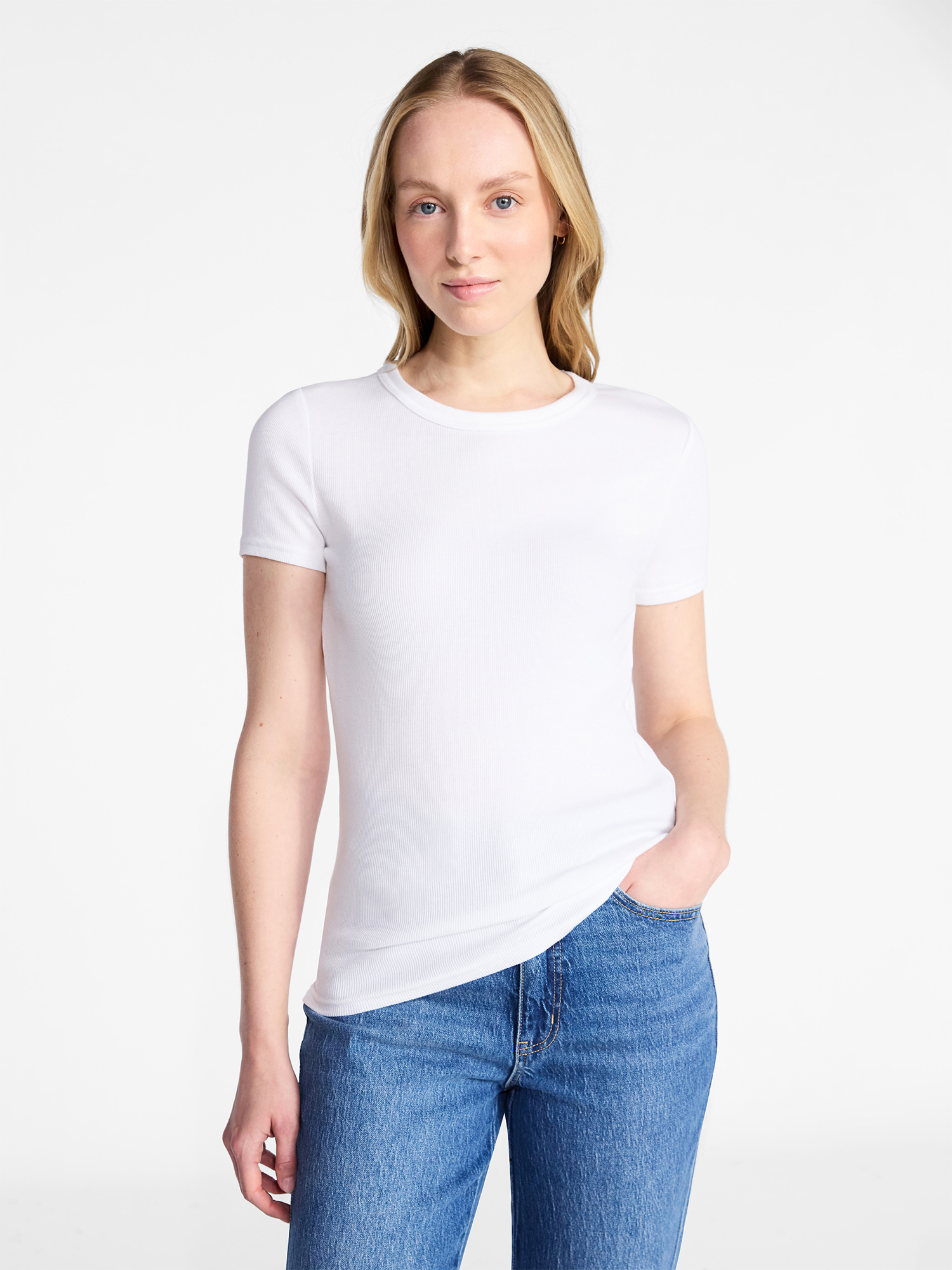 Time and Tru Women's Ribbed Tee with Short Sleeves, Sizes XS-XXXL