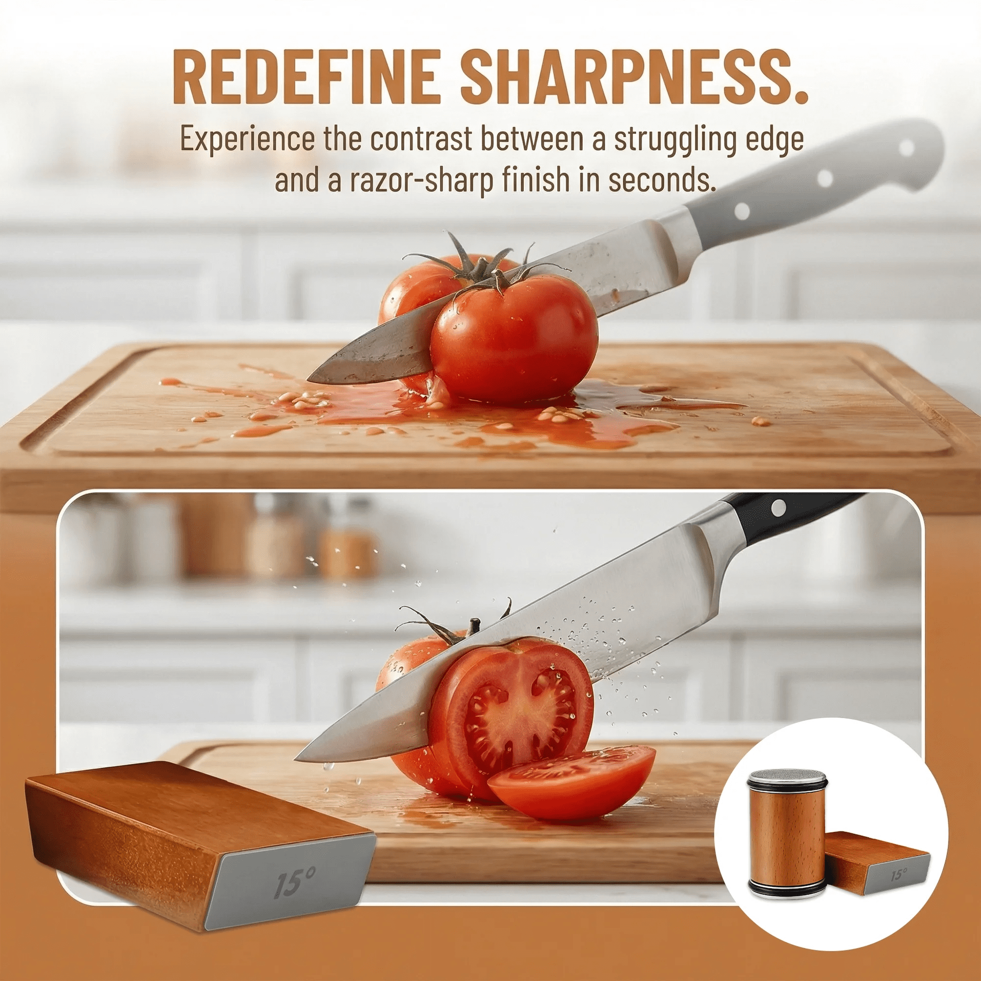 Rolling Knife Sharpener Kit, 4-Angle Tumbler Knife Sharpener with Double Diamond 400/1000 Discs for Kitchen Knives