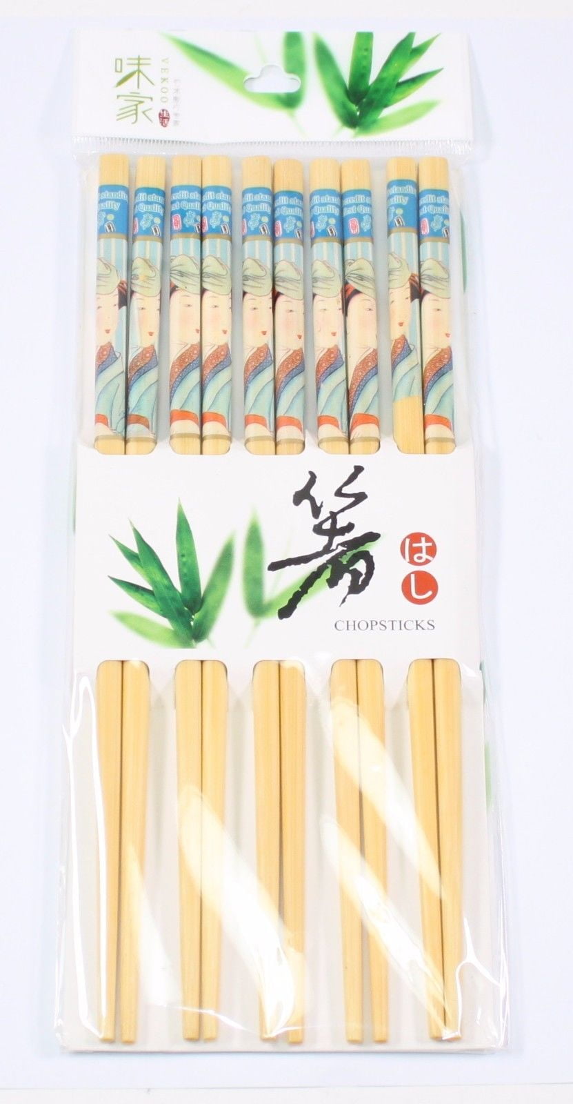 5 Pairs of Wooden Chopsticks with Beautiful Geisha Prints