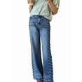 thumbnail image 2 of Women'S Wide-Leg High-Waist Straight-Leg Jeans with Side Rivet Fashionable and Versatile Party Jeans Blue XS, 2 of 9