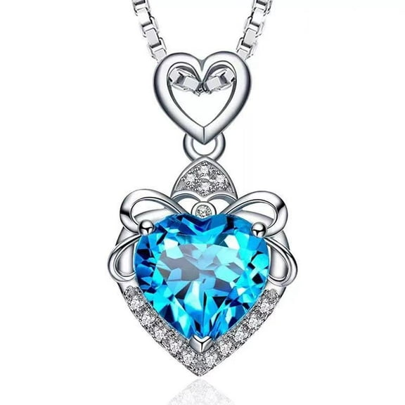 925 Sterling Silver Heart Pendant Necklace 14K White Gold Plated Double Heart Necklace for Women, Jewelry Gifts for Her