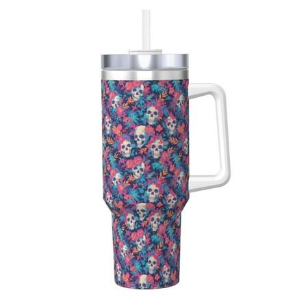 

Matuu flower Skull leaf colorful for 40OZ Ice Cup with Handle Durable Thermal Cups Keep Drinks Cold and Hot Insulated Car Mug with Lid