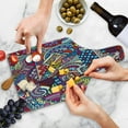 thumbnail image 4 of Psychedelic Cutting Board, Colorful Funky Art 90's Stained Glass Style Triangle Squares Modern Art Print, Tempered Glass Cutting and Serving Board, Wine Bottle Shape, Multicolor, by Ambesonne, 4 of 5