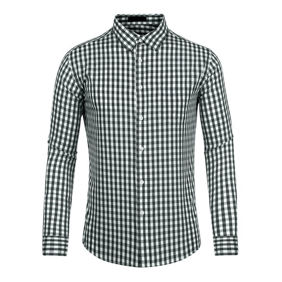 Unique Bargains Men's Plaid Button Down Long Sleeves Dress Checkered Shirts S Black White