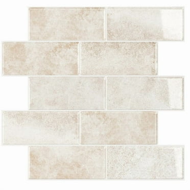 10Sheets Vintage Subway Tile Peel and Stick Backsplash for Kitchen Beige Stone Wall Tiles
