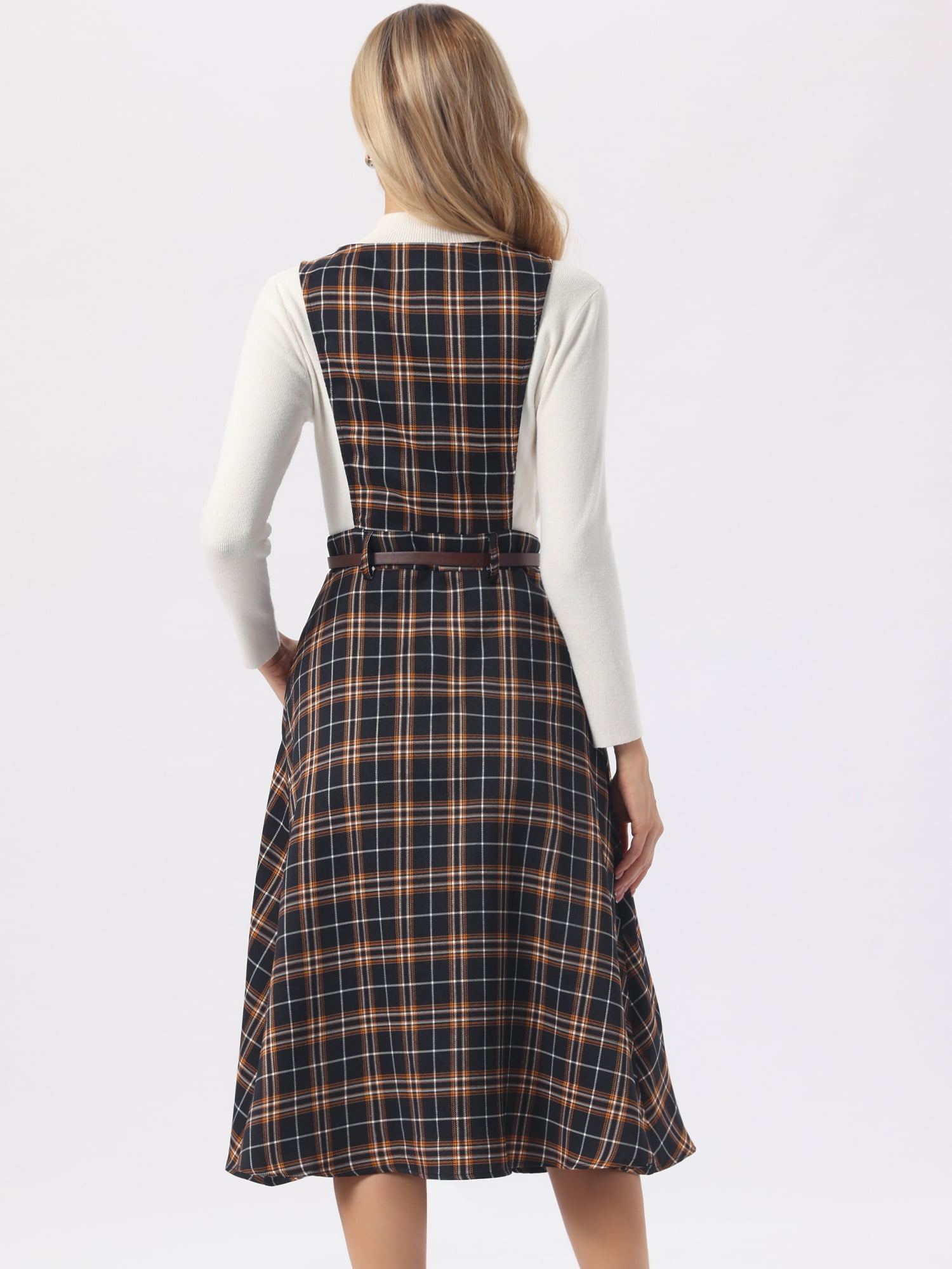 DARING DIVA Women's Plaid Vintage A Line Pinafore Dress Small Blue