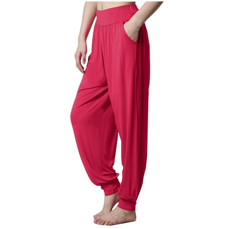 

SELONE Yoga Pants for Women Petite Bootcut Plus Size High Waist with Pockets Polyester Fashion Clothes Ankle Length Baggy Go Out Pants Wine M