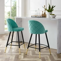 Modway Cordial 25.5" Velvet & Metal Counter Stools in Black/Mint (Set of 2)