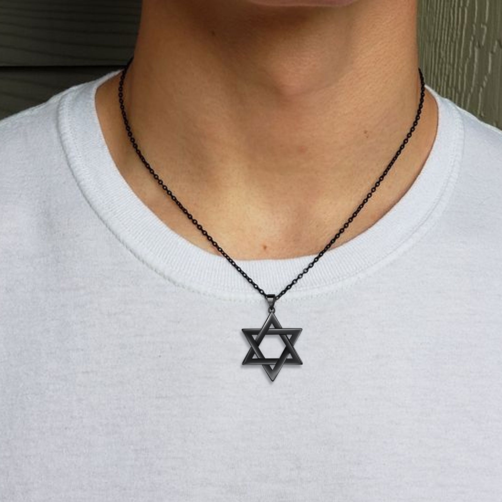 Jewmon Jewish Star Necklace for Women Men Black Gold Over 925 Silver Magen David Star Necklace Protection Jewelry