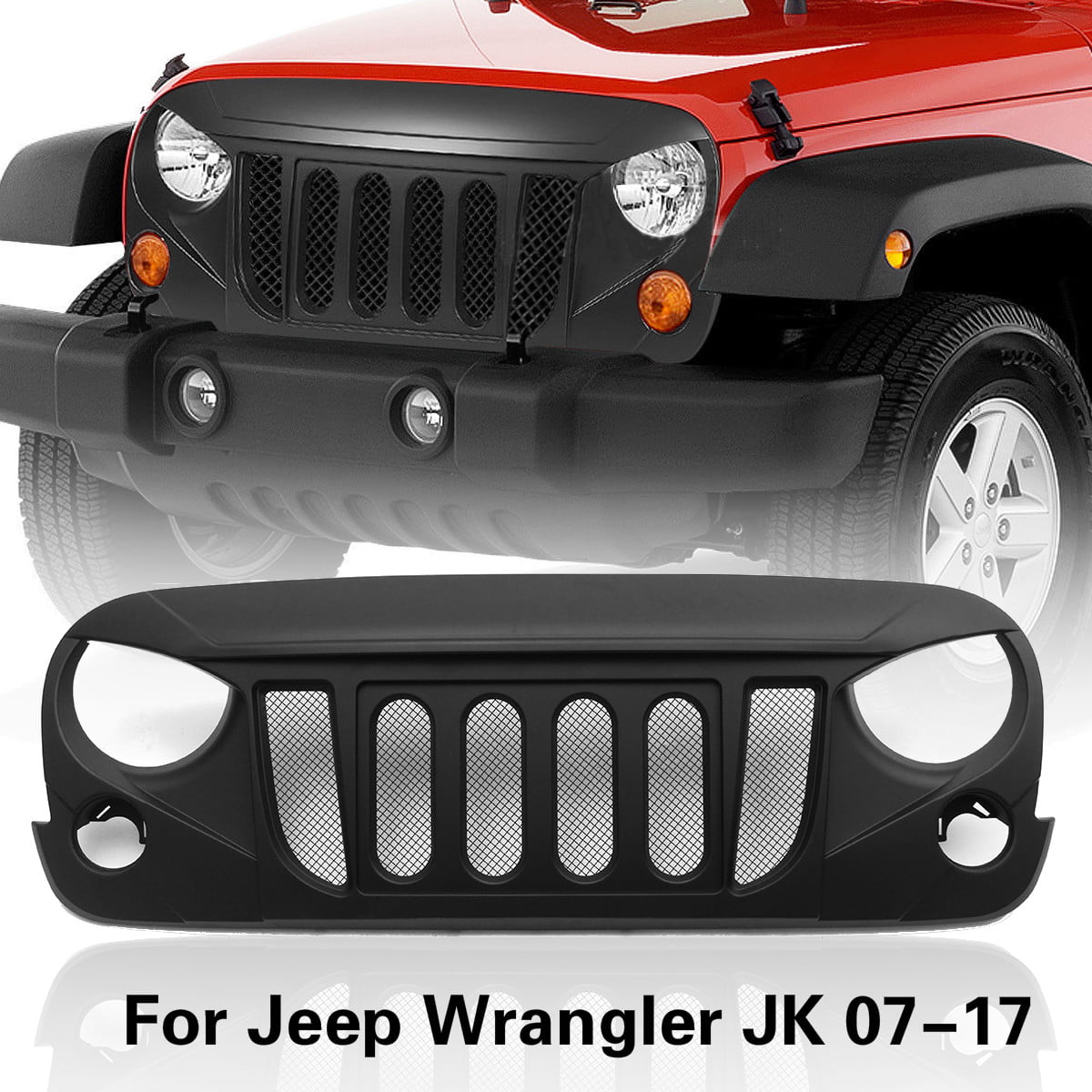 For Jeep Wrangler JK 07-17 Gloss Black/Matte Black Angry Skull 2 Front  Package Mesh Grille Grid Grill | Walmart Canada