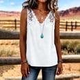 thumbnail image 4 of QUNYINEY Cotton Linen Women's Tank Top Summer Colorblock Tops Loose Fit Lace Casual Sleeveless V Neck Women's T Shirts, 4 of 6