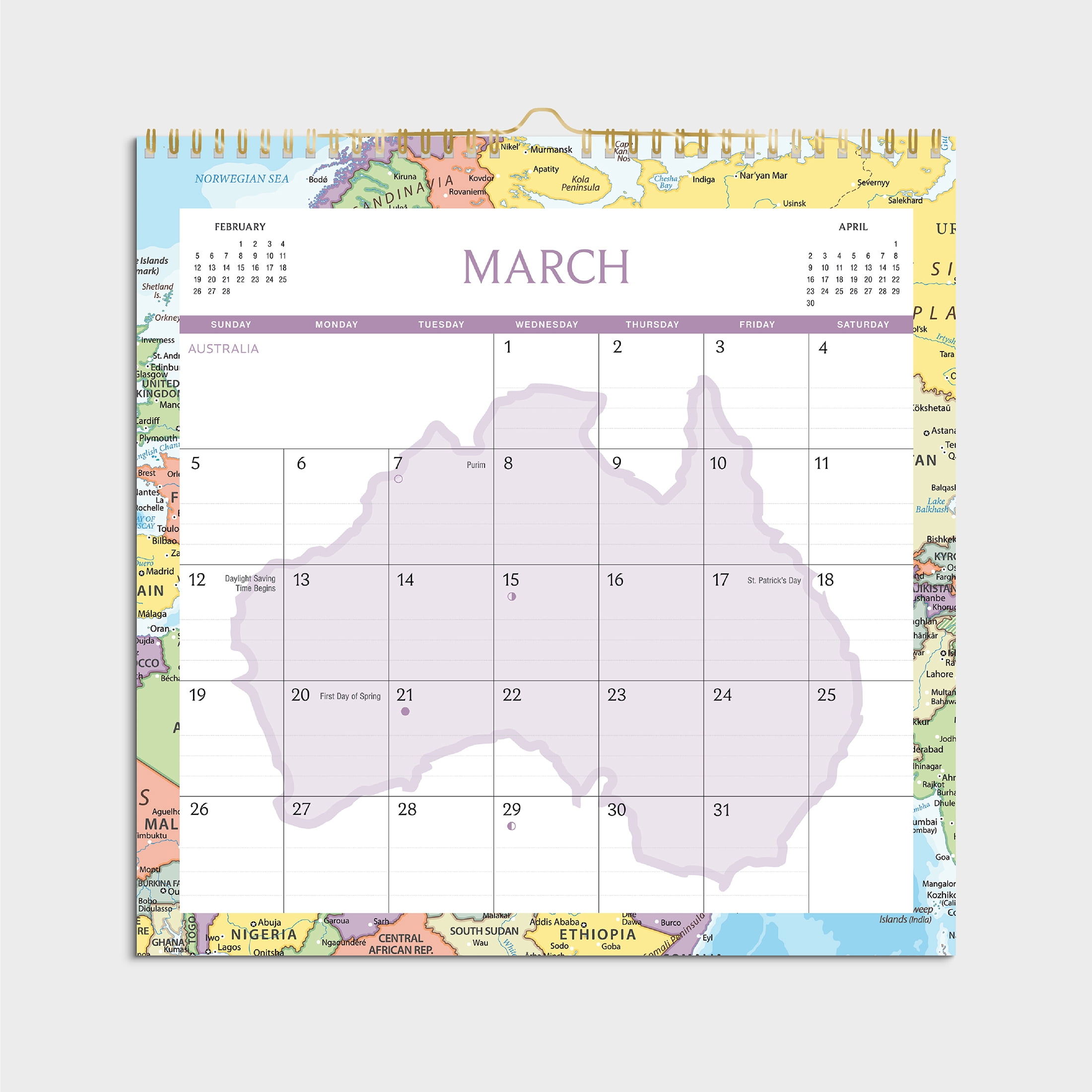2023-12 Month Calendar- Map design Border-12x12 Spiral bound- by Pen + Gear