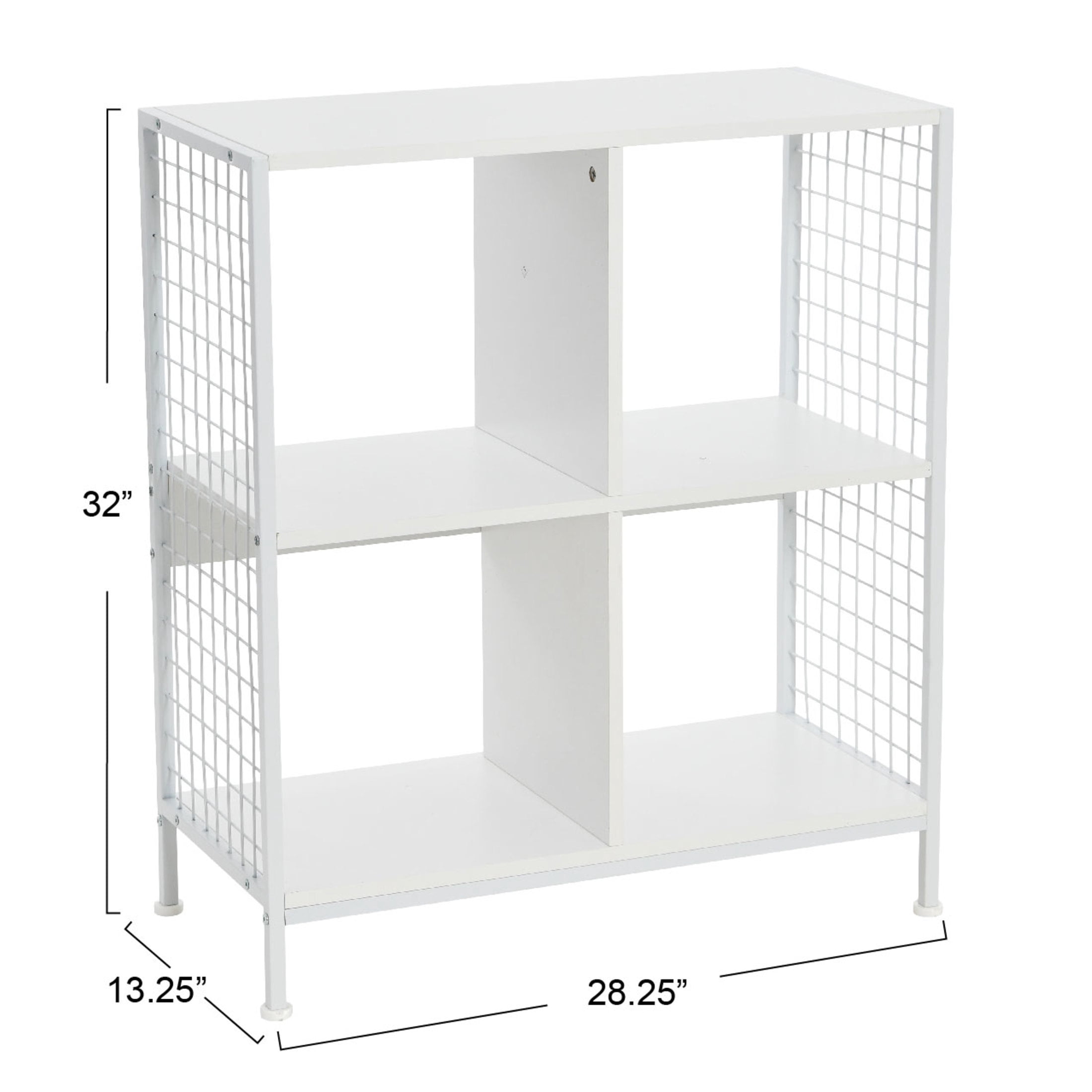 Household Essentials Trellis Open Storage Bookshelf with 4 Cube Compartments Scandinavian White and White Metal