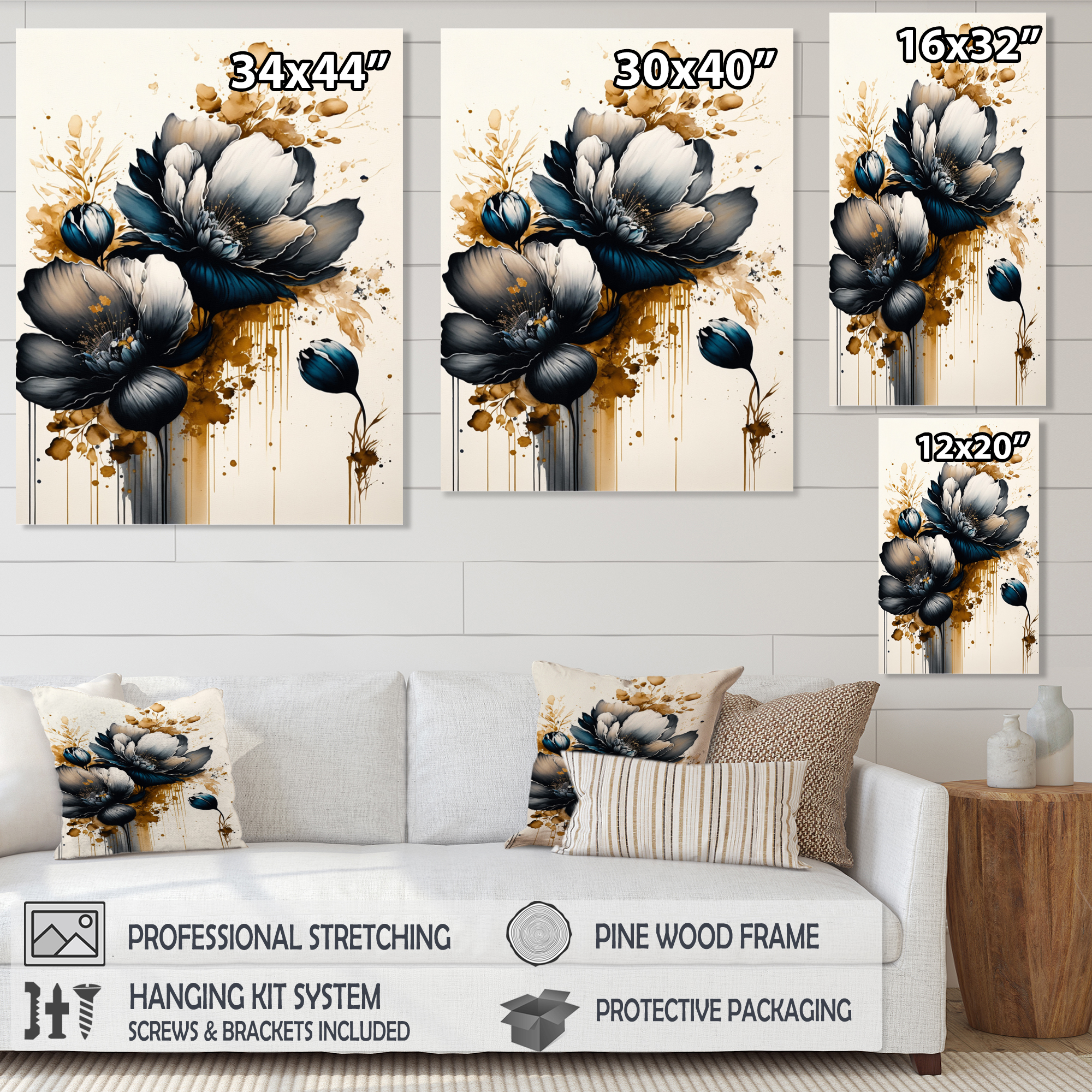 Designart Blue And Gold Crocus Bunch III Canvas Wall Art
