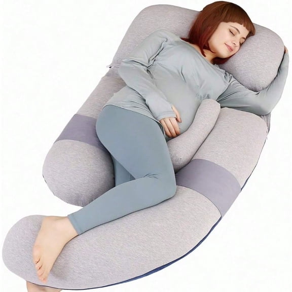 60 Inch Pregnancy Pillow Detachable U Shape Full Body Pillow For Maternity Support Sleeping Pillow For Pregnant Women GreyBlueVelvetJersey