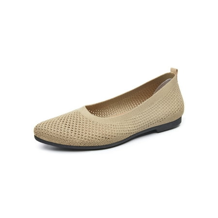 

Ritualay Ladies Ballet Flat Pointy Toe Walking Shoe Mesh Flats Comfort Anti-Slip Casual Shoes Women Womens Slip On Beige 8