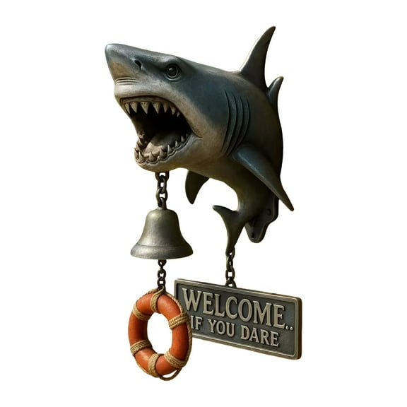 LAMIRO Shark Welcome Doorbell,Animal Head Shape Decoration Hanging Bell Retro Halloween Outside Farmhouse Vintage Door Cast Iron Dinner Bell,Wall Mounted Ornamental Dinner Bell for Yard Garden