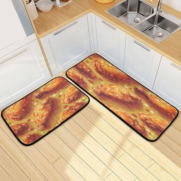 Kitchen Rugs and Mats【2 PCS】Non Skid Design Fire Chicken Pattern Creative Kitchen Mat