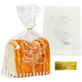 thumbnail image 1 of 100 bolsas de pan con refuerzo inferior con corbatas, bolsas de celofán impresas transparentes para pan casero o panadería, 1 of 4