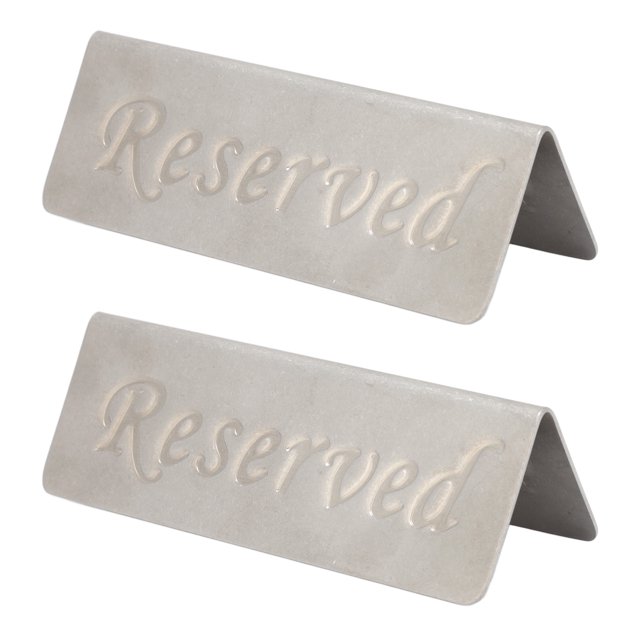 Señal de acero inoxidable de metal de 2 piezas reservado letreros de mesa reservados de doble Cara para restaurantes bar café hotel