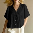 thumbnail image 4 of ClodeEU Women's V Neck Flutter Short Sleeve Babydoll Blouse,Casual Loose Peplum Summer Tunic Top Black,Women's Plus L, 4 of 5