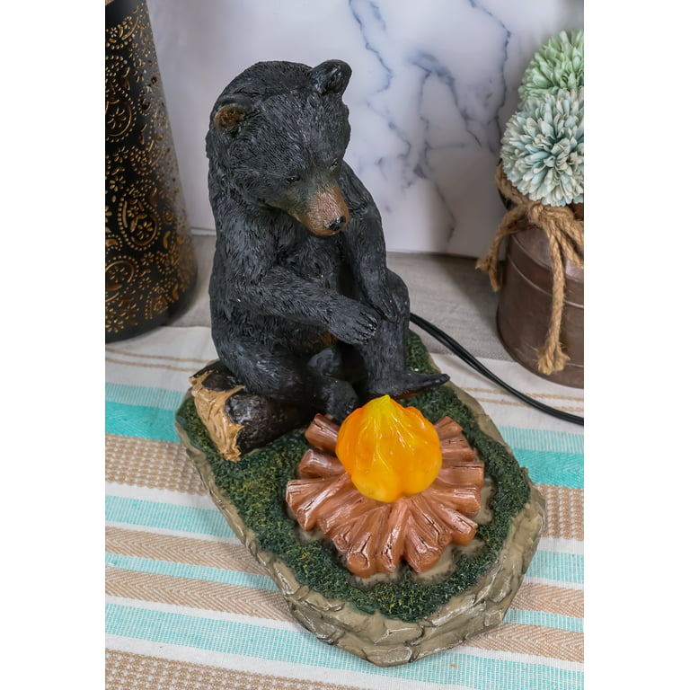Ebros Rustic Forest Black Bear Warming Hands By Campfire LED Night Light  Statue